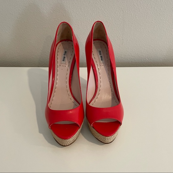 🇮🇹 MiuMiu very high heels red patent pumps open-toe - Picture 8 of 9